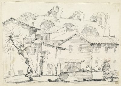 Case sul lato nord del Foro con la Basilica di Massenzio oltre da Joseph Marie Vien