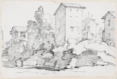 Edifici agricoli italiani vicino a un ruscello da Joseph Marie Vien