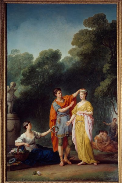 Scena galante: Un amante incorona la sua amante con una ghirlanda di fiori da Joseph Marie, the Elder Vien