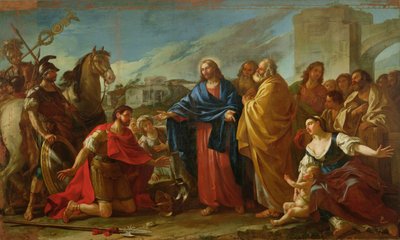 Il centurione inginocchiato ai piedi di Cristo o, Gesù guarisce il figlio di un ufficiale, 1752 da Joseph Marie, the Elder Vien