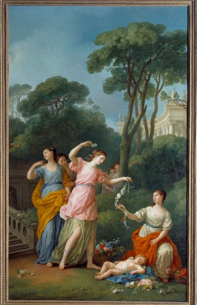 Giovani donne greche che intrecciano fiori da Joseph Marie, the Elder Vien