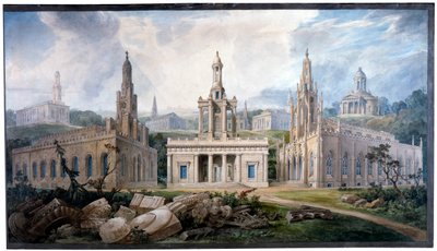 Un gruppo di chiese, progettate da Sir J. Soane per illustrare diversi stili di architettura da Joseph Michael Gandy