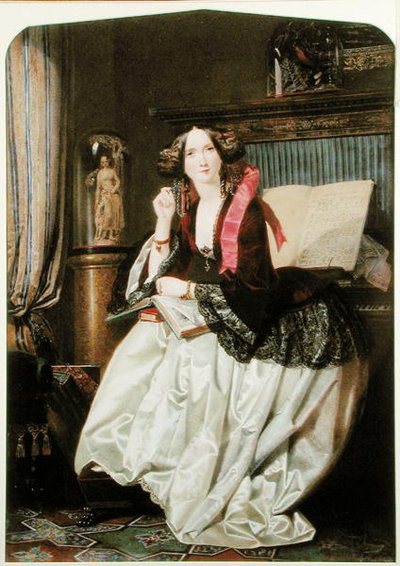 Miss Ashton seduta al pianoforte da Joseph Middleton Jopling
