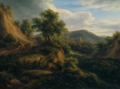 Paesaggio montano boscoso con rovina da Joseph Mössmer