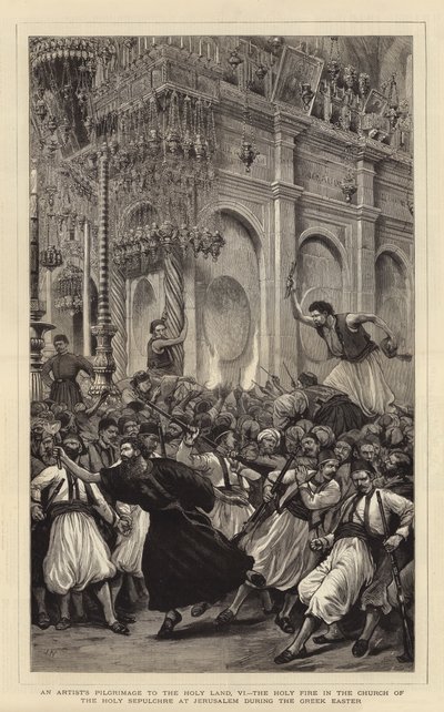 Pellegrinaggio di un artista in Terra Santa, VI, il Fuoco Santo nella Chiesa del Santo Sepolcro a Gerusalemme durante la Pasqua greca da Joseph Nash
