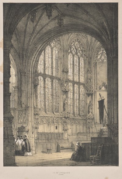Architettura del Medioevo: In St. Jacques, Dieppe, Interno Est da Joseph Nash