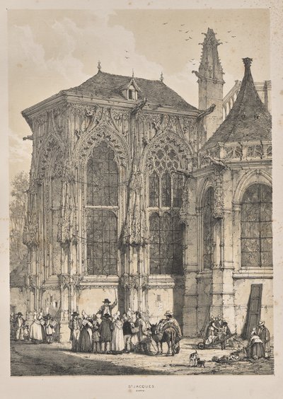 Architettura del Medioevo: St. Jacques, Dieppe, Esterno Est da Joseph Nash