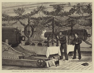 Natale nel Mar di Marmora, ponte di HMS Achilles in attesa di ispezione da Joseph Nash