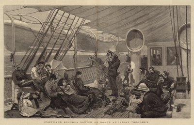 Verso casa, uno schizzo a bordo di una nave truppa indiana da Joseph Nash