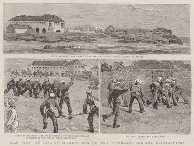 Combattimento simulato in Giamaica tra uomini della HMS Forward e la polizia da Joseph Nash