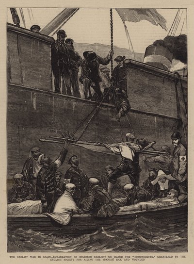 La guerra carlista in Spagna, Imbarco dei carlisti disabili a bordo del Somorrostro, noleggiato dalla Società Inglese per l