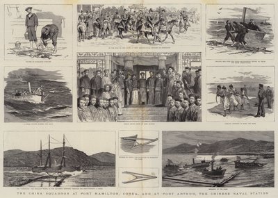 La squadra cinese a Port Hamilton, Corea, e a Port Arthur, la stazione navale cinese da Joseph Nash