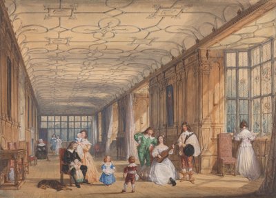 La lunga galleria, Haddon Hall, Derbyshire da Joseph Nash
