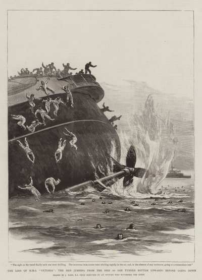 La perdita della HMS Victoria, gli uomini che saltano dalla nave mentre si capovolge prima di affondare da Joseph Nash