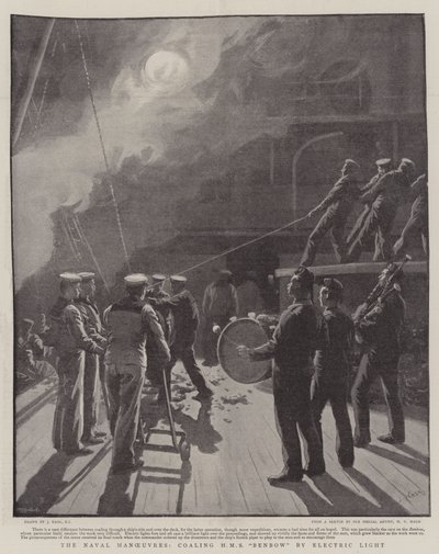 Le manovre navali, rifornimento di carbone alla HMS Benbow con luce elettrica da Joseph Nash