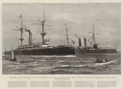 I nuovi corazzati, HMS Royal Sovereign e HMS Royal Arthur che sono stati varati a Portsmouth da Sua Maestà la Regina giovedì da Joseph Nash