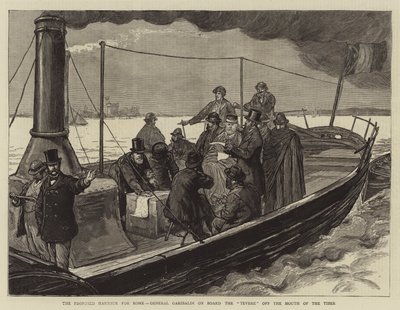 Il porto proposto per Roma, il Generale Garibaldi a bordo del Tevere alla foce del Tevere da Joseph Nash
