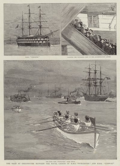 La gara a Greenhithe tra i cadetti navali della HMS Worcester e della HMS Conway da Joseph Nash