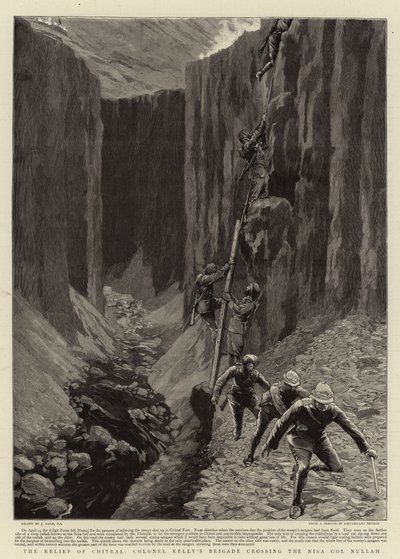 Il soccorso di Chitral, la brigata del colonnello Kelly attraversa il Nisa Gol Nullah da Joseph Nash