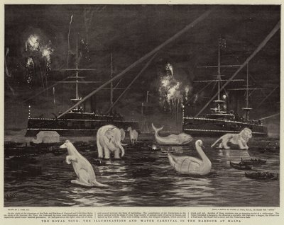 Il tour reale, le illuminazioni e il carnevale acquatico nel porto di Malta da Joseph Nash