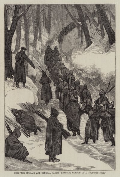 Con i russi e il generale Rauch, trascinando un cannone su una ripida montagna da Joseph Nash