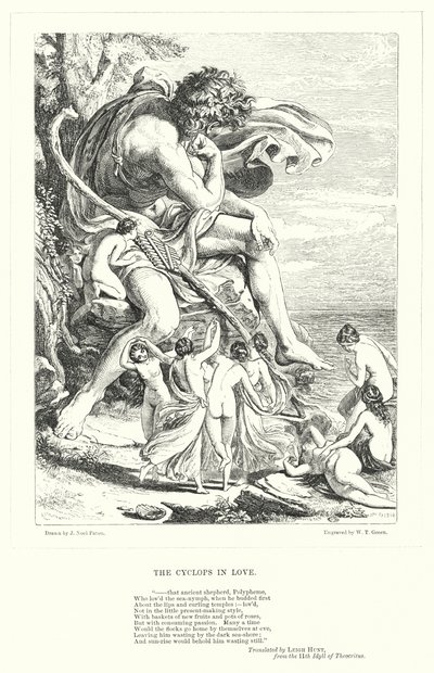 Il ciclope innamorato (incisione) da Joseph Noel (after) Paton