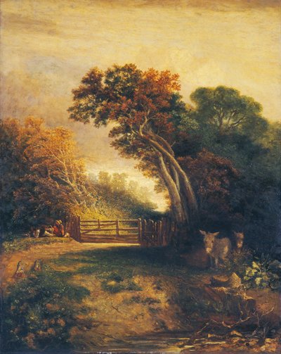 Paesaggio con picnic e asini vicino a un cancello da Joseph Paul