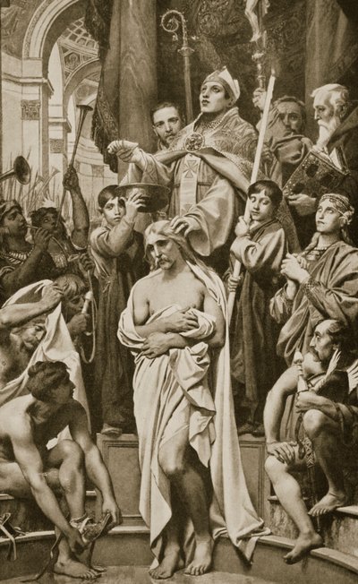 Il battesimo di Clodoveo, Reims, 496 d.C., illustrazione da 