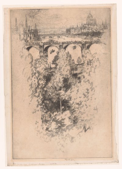 Londra sul Ponte di Waterloo da Joseph Pennell (signed by artist)