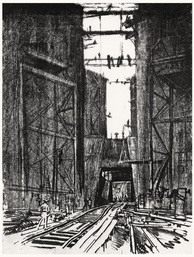 In Fondo alla Chiusa di Gatun, tavola IV da Il Canale di Panama di Joseph Pennell, 1912 da Joseph Pennell
