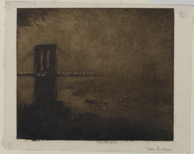 Ponte di Brooklyn di notte, 1922 da Joseph Pennell