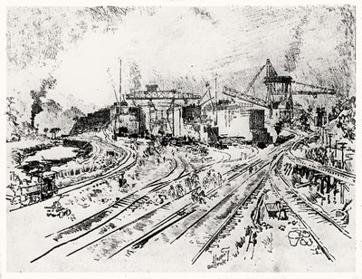 Costruzione della Chiusa di Miraflores, tavola XXI da Il Canale di Panama di Joseph Pennell, 1912 da Joseph Pennell