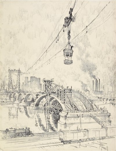 Costruzione del ponte, Minneapolis da Joseph Pennell