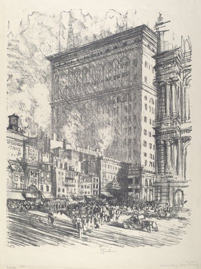 Piazza del municipio e edificio Wanamaker da Joseph Pennell
