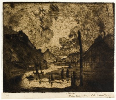 Carbone - Abominazione del lavoro, fiume Mahanoy da Joseph Pennell