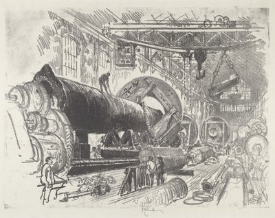 Taglio e tornitura di un grande cannone, 1916 da Joseph Pennell