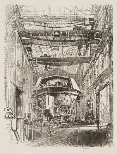 Lavoro di guerra inglese: Costruzione della grande torretta da Joseph Pennell