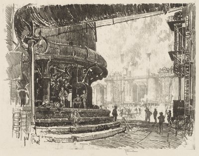 Lavoro di guerra inglese: Produzione di ghisa, la base delle fornaci a vento da Joseph Pennell