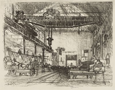 Lavoro di guerra inglese: Piallatura dei grandi proiettili da Joseph Pennell