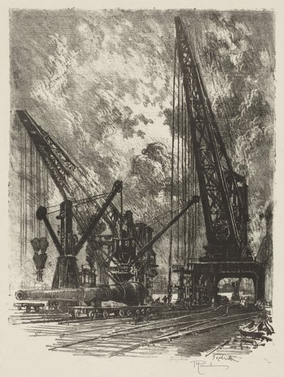 Lavoro di guerra inglese: Portare via il grande cannone da Joseph Pennell