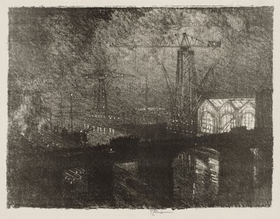 Lavoro di guerra inglese: Le officine di notte, cambio turno da Joseph Pennell