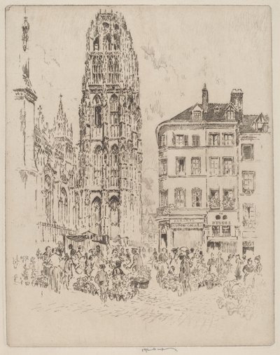 Mercato dei fiori e Torre del Burro, Rouen da Joseph Pennell