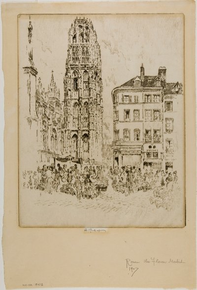 Mercato dei fiori e Torre del Burro, Rouen da Joseph Pennell