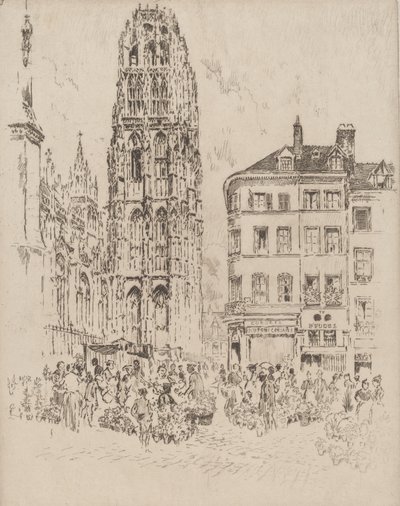 Mercato dei Fiori e Torre del Burro, Rouen, 1907 da Joseph Pennell