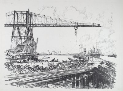 Canale francese e gru americane, 1912 da Joseph Pennell