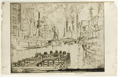Battelli a vapore sul lago, Chicago da Joseph Pennell