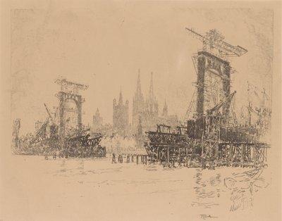 Costruzione del London Bridge da Joseph Pennell
