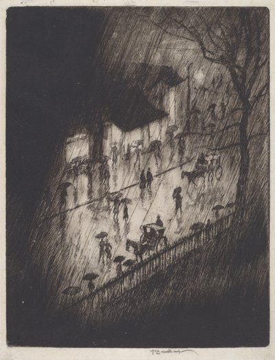 Notte piovosa, negozi di Charing Cross da Joseph Pennell