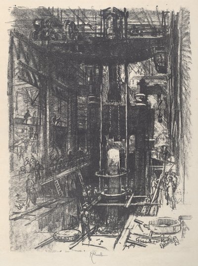 Forgiatura di un cannone da un lingotto da Joseph Pennell