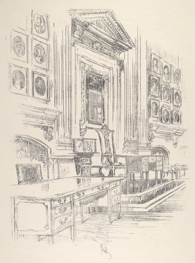 Tavolo e sedia, Sala dei Firmatari, Independence Hall, 1912 da Joseph Pennell